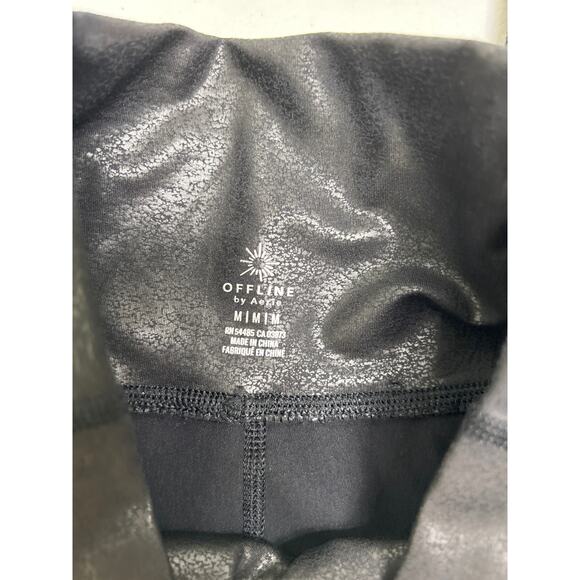 Offline by aerie crossover Black faux leather crackle leggings size M highrise - Picture 4 of 6